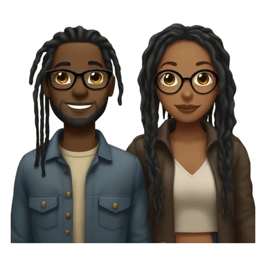 black couple with locs, male brown skin with long black locs, female light skin with glasses and BLACK locs tied up kissing sticker