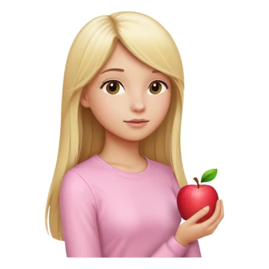 girl in light pink clothes, blonde with long straight hair, side view, pose, Apple emoji style, variation 2 sticker