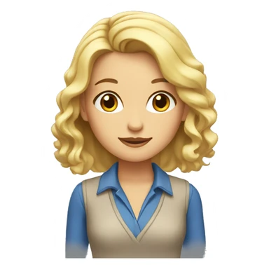 a blonde character with brown eyes working on the notebook sticker