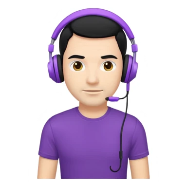 man with purple headphones and tshirt black hair sticker
