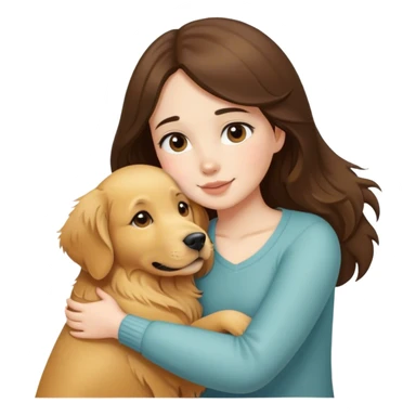 Brunette girl hugging a golden retriever sticker