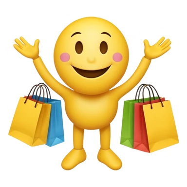HAPPY SMILEY FACEWITH HANDS AND FEET EMOJI WITH SHOPPING BAGS IN EACH HAND sticker