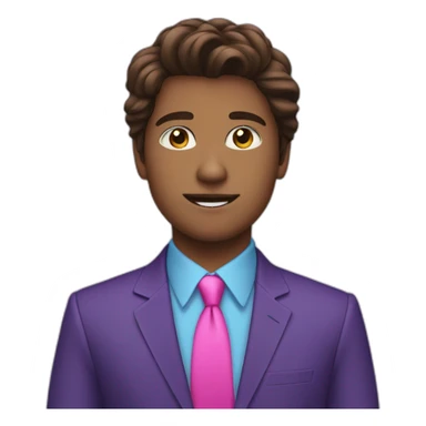 Brown long haired teen guy in purple suit blue shirt and pink tie sticker