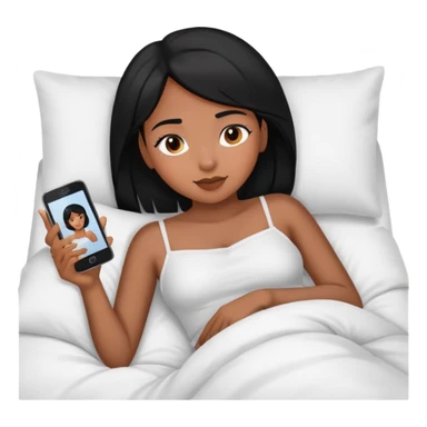Black hair Girl, laying In bed using phone  sticker