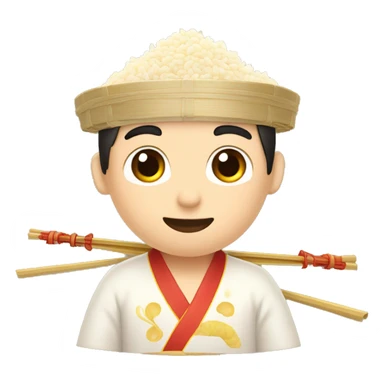 An man holding a bow of rice and noodle, dressed in Chinese Traditional clothes, Small eyes  sticker