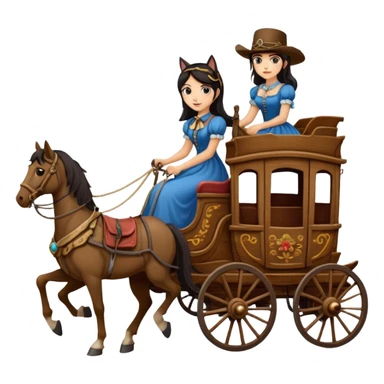  Rustic antique wood detailed 1854 pretty dark-haired Catgirl driving a huge horse-drawn stagecoach Caravan alone on a bumpy scary trail in the woods  sticker