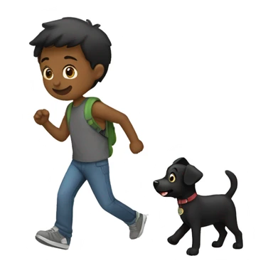Un Perro negro y un niño de 13 años caminando  sticker