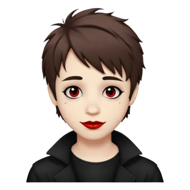 Happy pale Goth boy with shaggy brown hair, and messy black eyeliner , smudged, red, lipstick  sticker