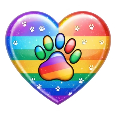 rainbow pride heart with a paw print on top, sparkle effect, no text sticker