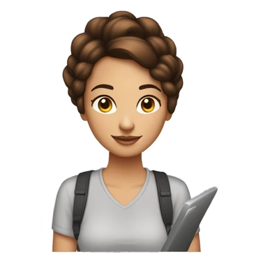 Femme freelance 27 ans avec chignon bouclé brune, sur son ordinateur portable sticker
