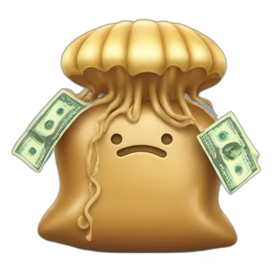 Peanut butter jellyfish hugging money bag sticker