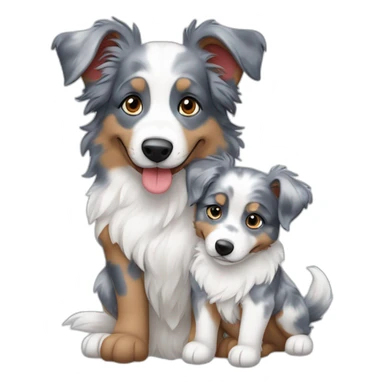 Blue merle and red bi aussies hugging sticker