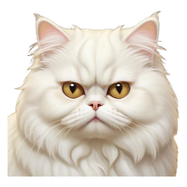 Cinematic Grumpy White Persian Cat Portrait Emoji, Head tilted playfully with a hint of sass, fluffy white fur with subtle hints of cream and golden tones, Simplified yet hilariously chubby features, highly detailed, glowing with a warm but undeniably grumpy glow, high shine, a mix of lazy and uninterested, stylized with a touch of whimsy, bright but with an expression of sheer disdain, soft glowing outline, capturing the essence of a mischievous yet chubby, grumpy kitty, so endearing it feels like it could stretch out of the screen and sarcastically demand attention with its iconic, grumpy charm! sticker