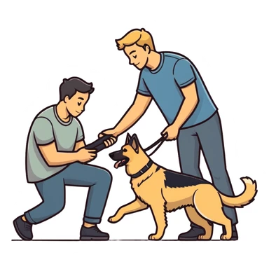man playing with one dog, long dark blonde hair, German Shepherd  sticker