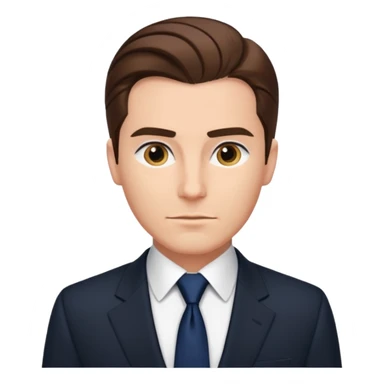 Caucasian man with slicked back brown hair, black suit, navy tie, elegant look sticker