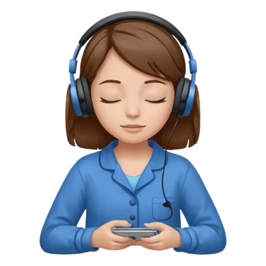chica con pelo castaño ojos cerrados escuchando musica en pijama azul sticker