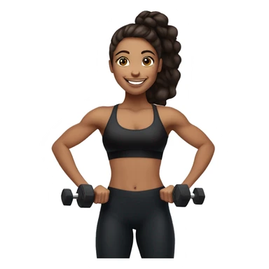 Gym girl lifting weights,bruenette hair blue eyes, smiling wearing black gym leggings sticker