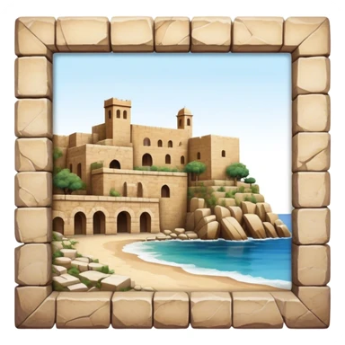 Cinematic Realistic Byblos Old City Landmark Emoji, depicted with ancient, weathered stone structures rendered with lifelike detail and nostalgic, warm lighting. sticker