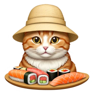 cat wearing a hat made out of sushi sticker