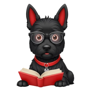 Black Scottie dog with reading glasses reading a red book  sticker