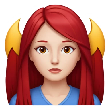 white woman cherry red long straight hair parted middle sticker