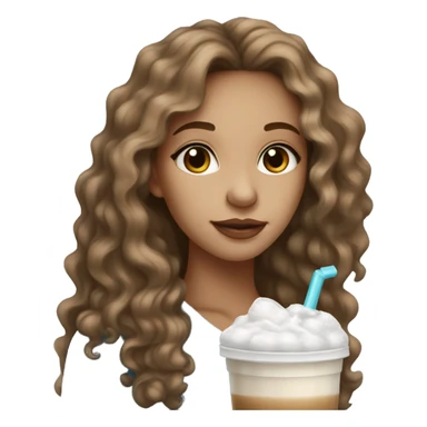 Light skin girl with brown wavy hair and blue eyes drinking ice latte  sticker