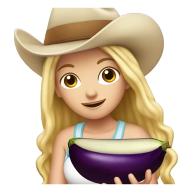 Blonde white girl eating eggplant and wearing a cowboy hat sticker