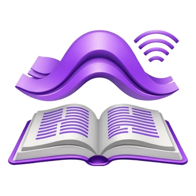Purple icon: a book with Wi-Fi waves. Minimal, web style. sticker
