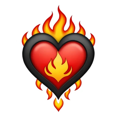 Black and red heart with flames tattoo style sticker