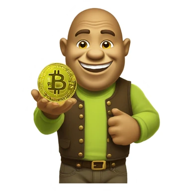 Shrek with Bitcoin sticker