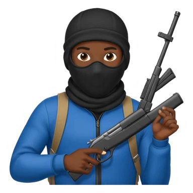 A black man wearing a ski mask holding a gun sticker