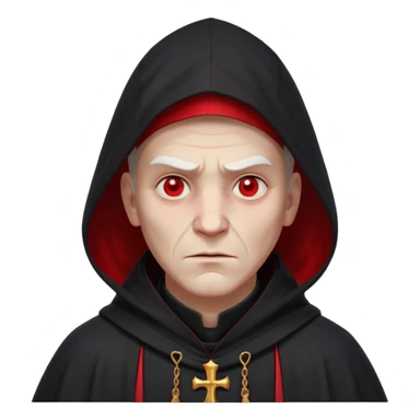 cursed village priest portrait, head and shoulders only, dark hooded robe, mysterious expression, subtle red accents, eerie glow, gothic village atmosphere, 3D cartoon, mobile game icon style, clean background, no text, no watermark

 sticker