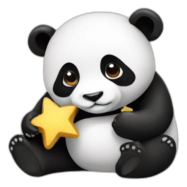 A panda eating a star sticker