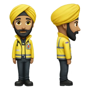 Sikh man with beard wearing black turban and yellow paramedic jacket sticker