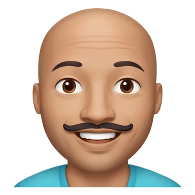Oxumarê as a very happy smiling 37-year-old bald Black man with smooth oval head, indigenous facial features, mustache with goatee (no hair on sides of face), contour from chin to lips, and a beauty mark on left side below lip, Memoji style sticker