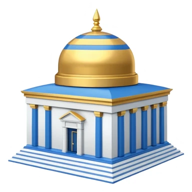  cubic temple with blue horizontal stipes on the side and a golden dome on top. The temple has no pillars and the dome has now spiral on top sticker