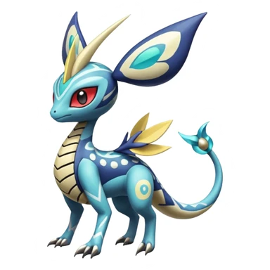 zig-zag-patterned tribal tropical hot spotted Meloetta-Dialga-Salamence-Giratina-Noibat-Pokémon-Fakémon-fusion-hybrid-creature sticker