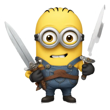Minion wearing a shirt saying never goon and he’s holding a sword sticker