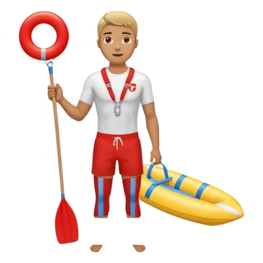 Male lifeguard – red shorts, whistle around neck, holding rescue float, full body sticker