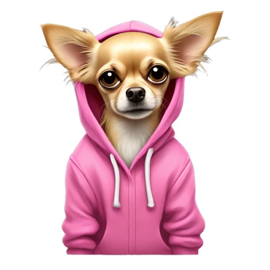 homeless dirty long haired blonde chihuahua in a huge pink hoodie sticker