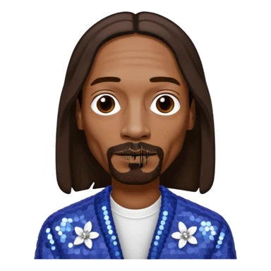 Snoop Dogg with long dark brown hair, periwinkle sequin outfit sticker