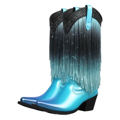 Realistic pastel blue to black ombre pair of fashion cowgirl boots with sparkly shiny glitter fringe on them. sticker
