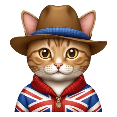 cat wearing union jack sweater and big cowboy hat sticker