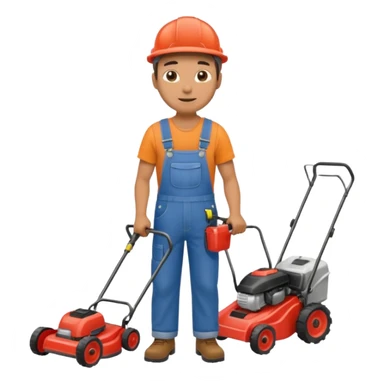 Maintenance worker
with full-body lawnmower sticker