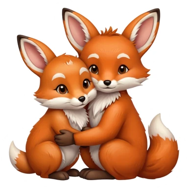 A fox hugs a brown bunny sticker