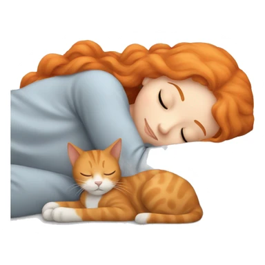 Ginger Girl sleeping with GRAY Cat sticker