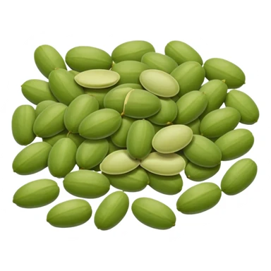 loose pumpkin seeds, pale green, smooth flat oval, matte, varied size and tone, natural shelled, no extras, soft lighting, emoji scale sticker