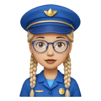 blue uniform wearing scout kid with braids and glassess with blue hat sticker