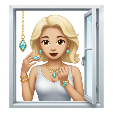 A woman stealing jewelry from a window sticker