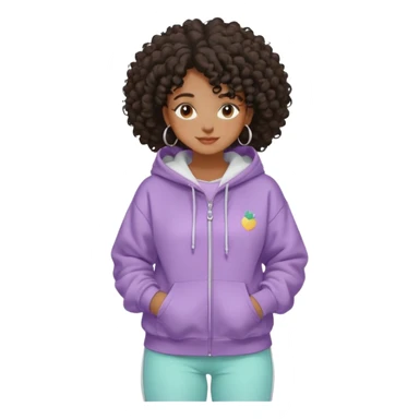 Black girl, clean girl aesthetic, 4C curly hair in a puff, pastel hoodie, white sneakers, minimal jewelry, soft smile, cozy vibe, bright colors, Apple-style dormindo  sticker
